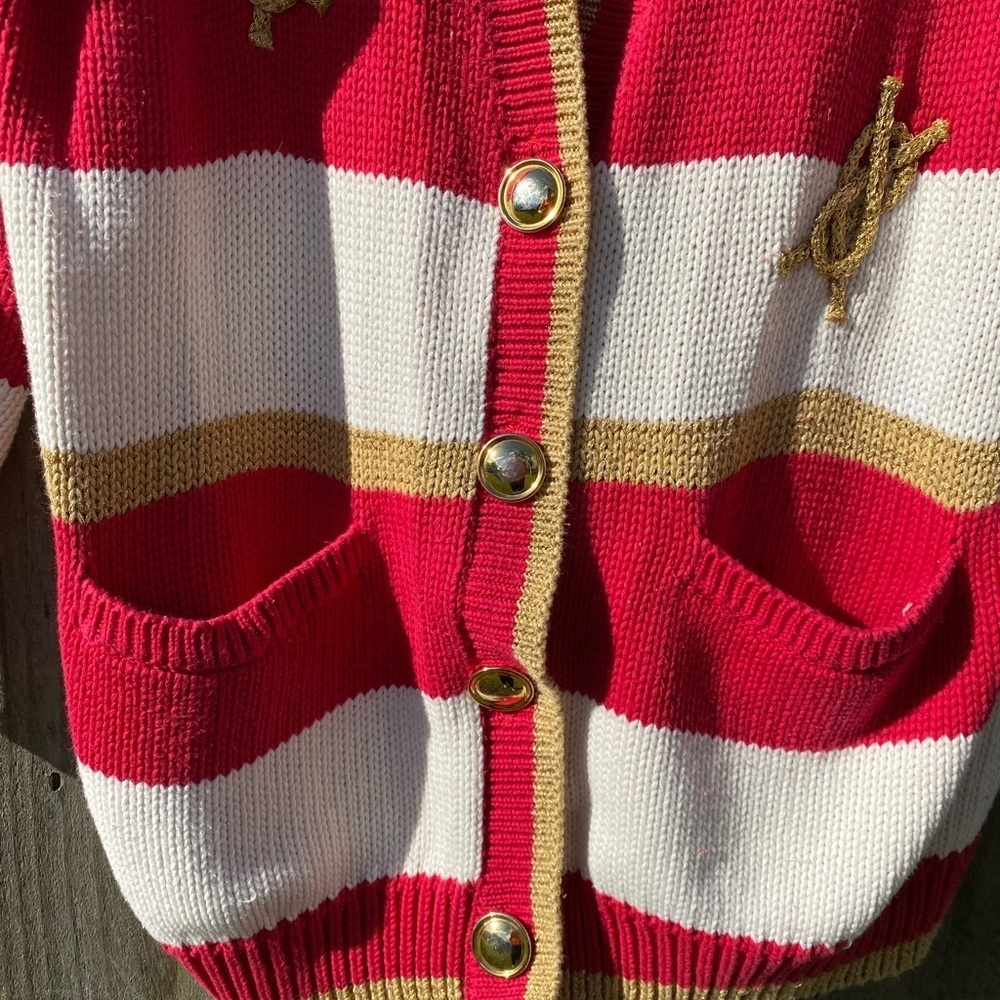ClaudeZ Vintage Red White Gold Oversized Boyfriend Cardigan⚓️🛥⛵️ - Picture 2 of 5